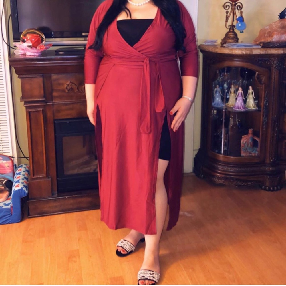 Reddish burgundy dress, silky feel